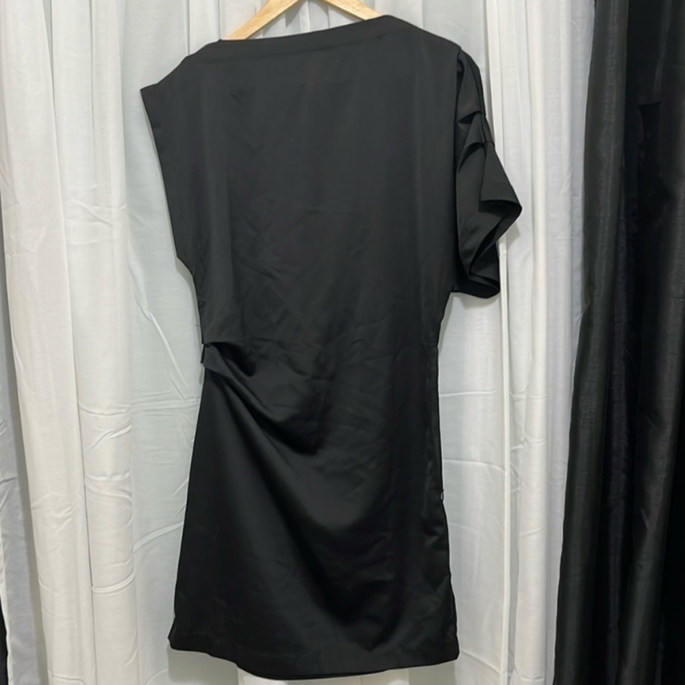 Oak + Fort Ruched Waist High Neck One Shoulder Dress a138